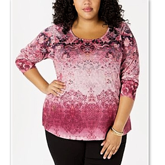 Style & Co. Tops - NEW! Style & Co Macy's Plus Pink Studded Printed Top Plus 0X